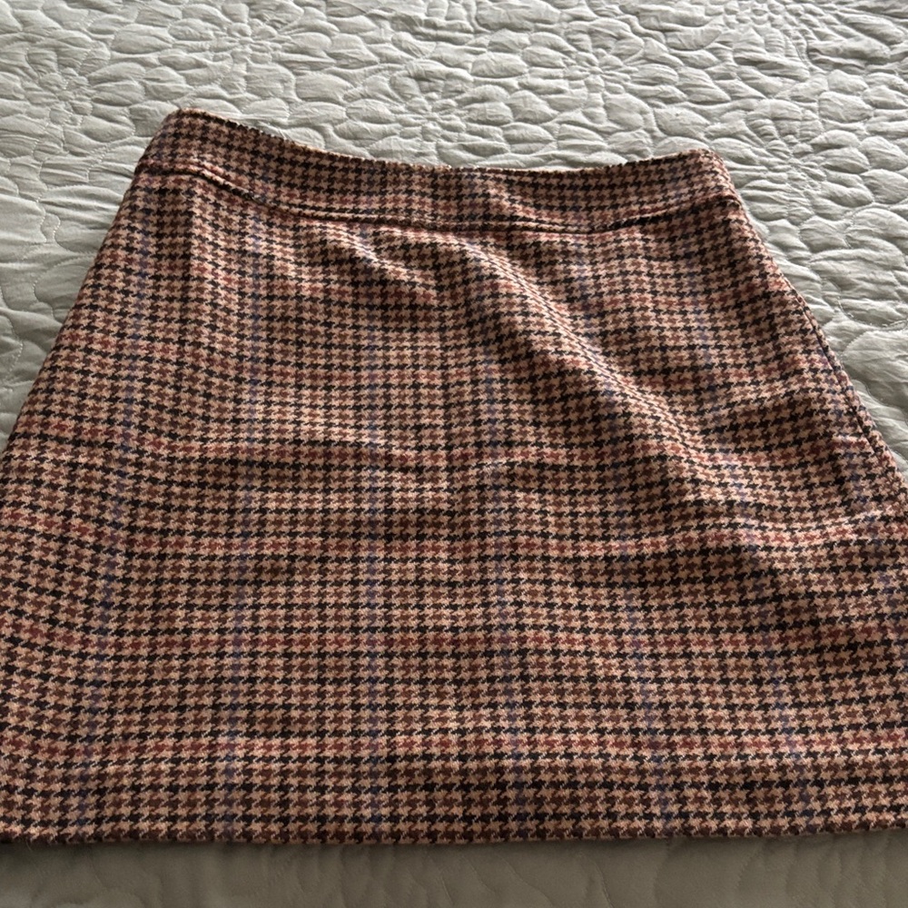 J. Crew Houndstooth A-Line Skirt in Brown and Cream